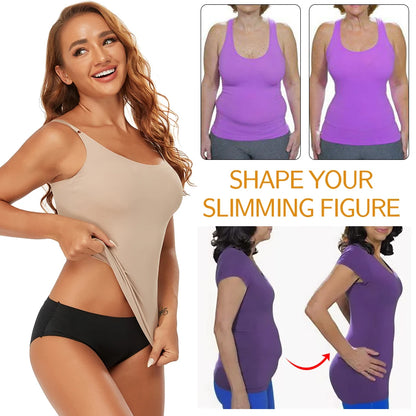 Women’s Seamless Tummy Control Shapewear Cami - Smooth Slimming Compression Tank Top Body Shaper