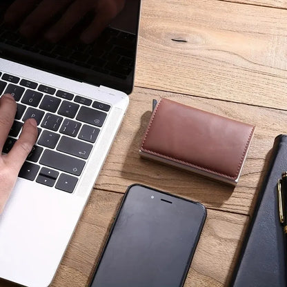 RFID Aluminium Credit Card Holder Wallet: Men's PU Leather Wallet with Money Clip - Anti-Theft Designer Wallet
