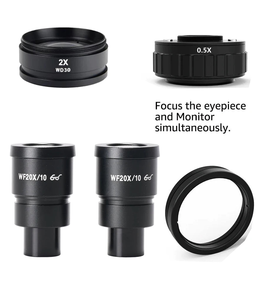 3.5-200X Simul-Focal Stereo Trinocular Microscope Set – 4K/2K/1080P HDMI VGA USB Camera, Clamp & Folding Extension Base