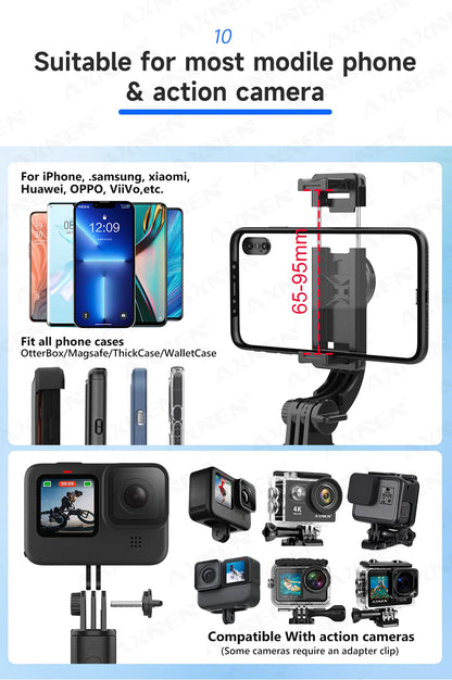 Bluetooth Selfie Stick Tripod with Wireless Remote and Phone Holder – Adjustable Desktop Stand for iPhone & Android, Optional Fill Light
