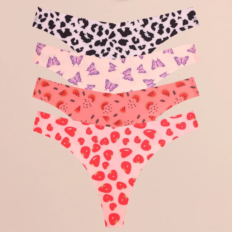 FINETOO 4Pcs Women’s Seamless Thong Underwear - Ultra Soft Leopard Print G-String Lingerie with Stretch Comfort Fit
