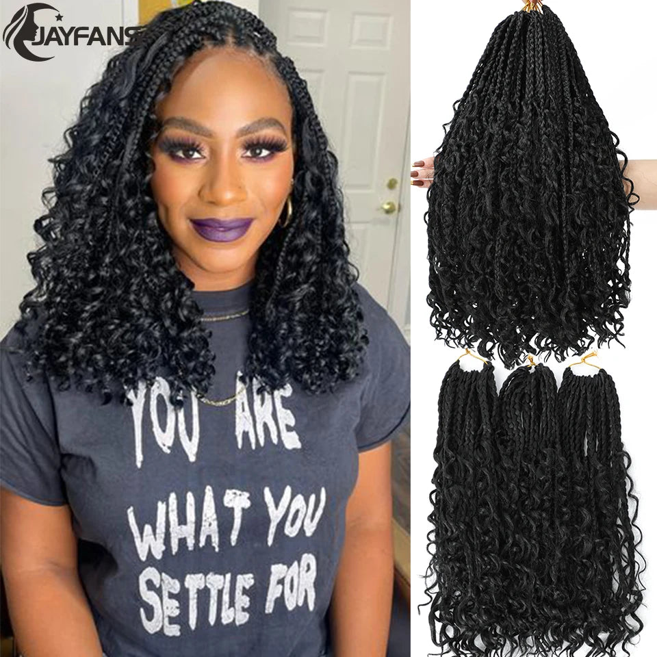 Jayfans Crochet Goddess Box Braids With Curly Ends - Bohemian Bob Style Synthetic Braiding Hair 1B 30 Blue Ombre Extensions