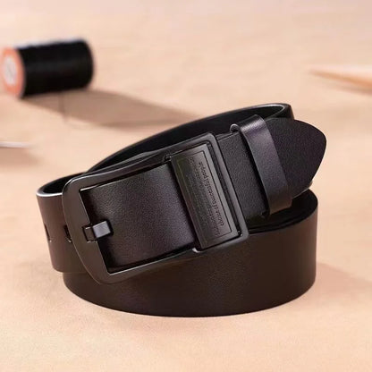 Men's Leather Cowhide Belt – Fashion Metal Alloy Pin Buckle, Luxury Brand for Jeans & Business Casual Wear