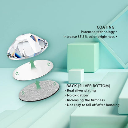 YHB Cold Fix Crystal Flatback Rhinestones - Silver Back Non Hotfix DIY Gems for Nail Art, Bags, Shoes, Garments & Phone Decoration