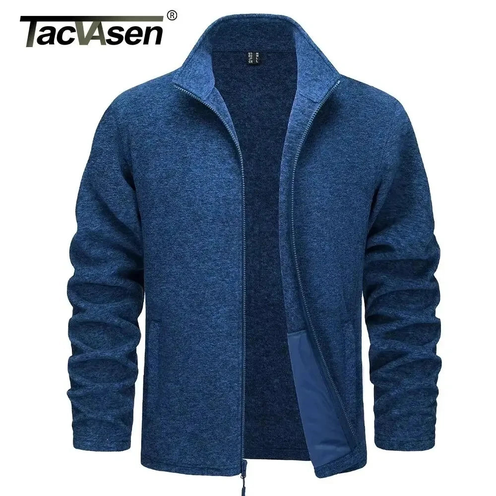 TACVASEN Men’s Lightweight Fleece Jacket - Full Zip Spring Casual Outdoor Sportswear with Pockets & Stand Collar