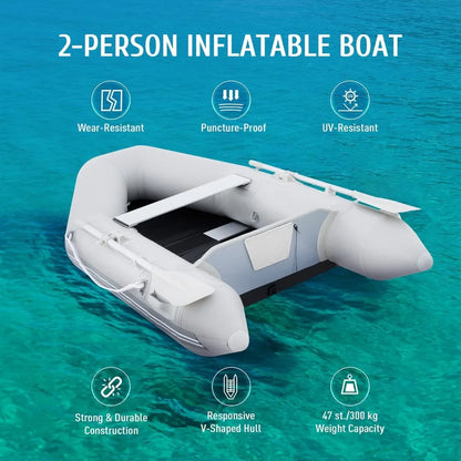 7.5ft Inflatable Dinghy Boat – Portable Raft with Aluminum Alloy Floor, Touring Kayak, Panels, Paddles & Air Pump