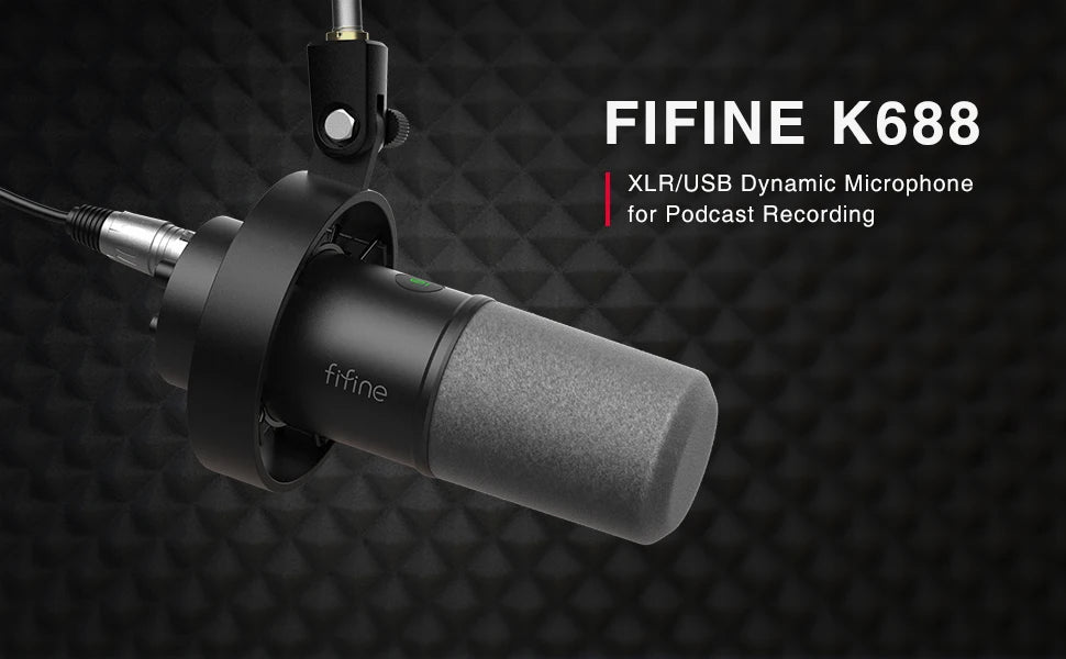 FIFINE K688W Dynamic USB/XLR Microphone — Recording Mic for PC with Gain Knob, Touch Mute, Headphone Jack, Streaming & Sound Card Use
