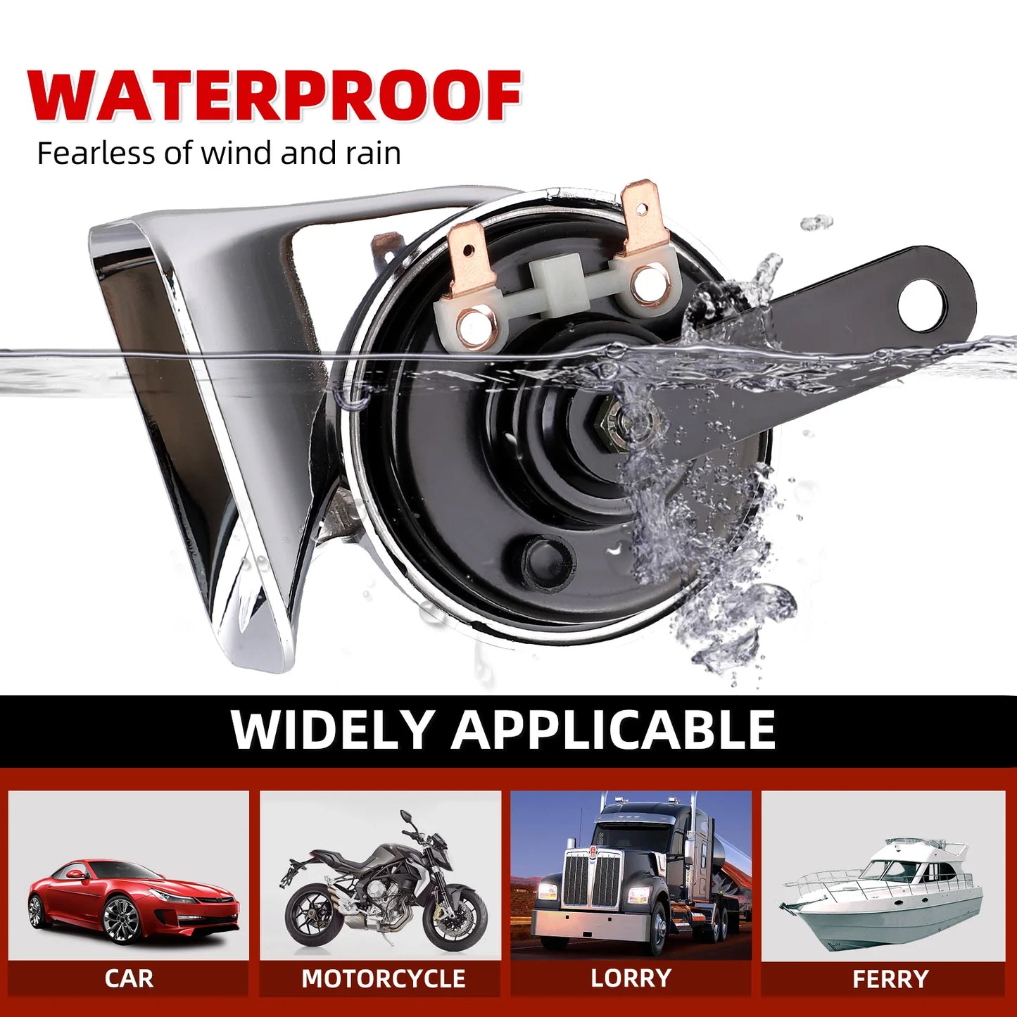 Universal 12V Dual Tone Car Horn – High/Low Chrome-Plated Waterproof Snail Horn for Car, Truck & Motorcycle