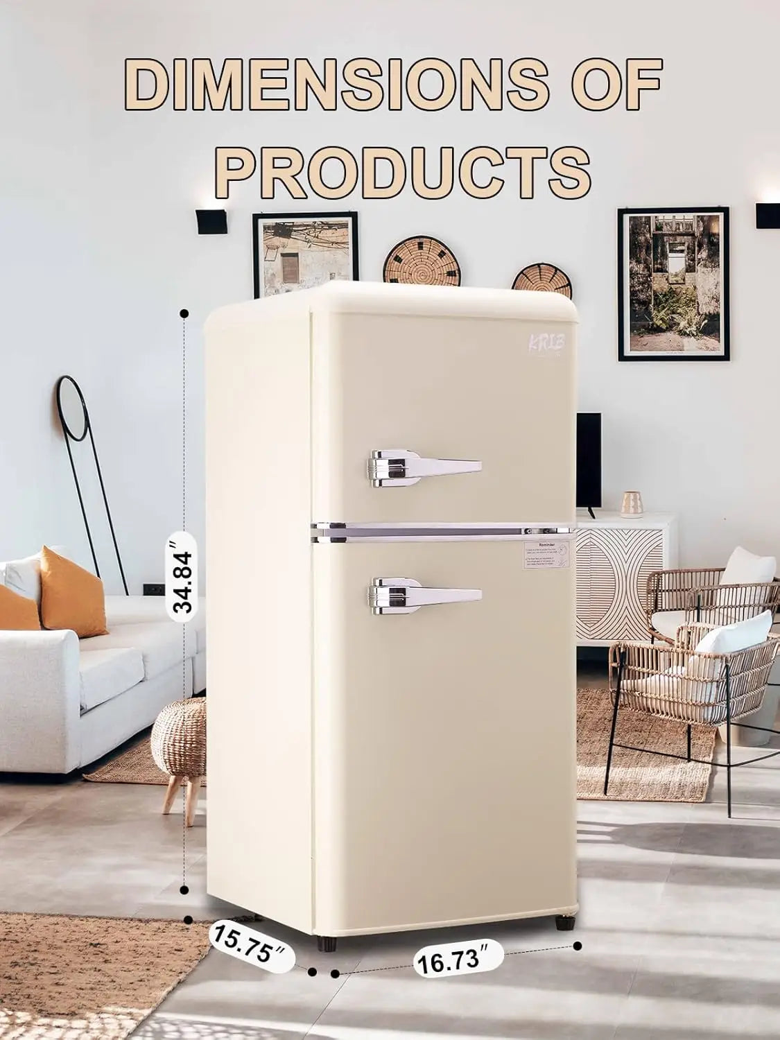 KRIB BLING 3.2 Cu.ft Compact Mini Fridge with Freezer – Retro Drink Chiller for Home & Office