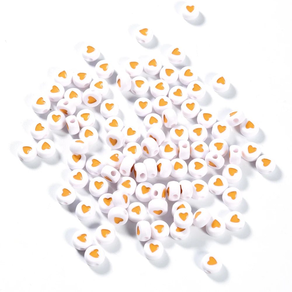 100Pcs 7mm Acrylic Flat Round Beads – Colorful Heart Pattern Spacer Beads for DIY Bracelet & Earring Jewelry Making Supplies