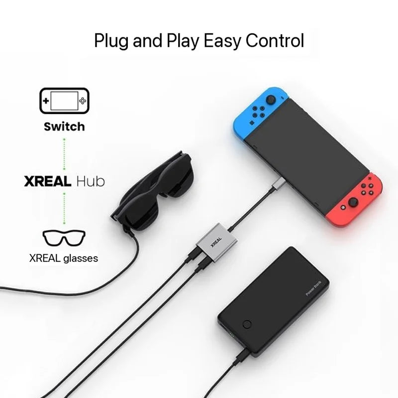 XREAL Hub 120Hz 2-in-1 USB-C PD Fast Charging Video Adapter – Portable HDMI-Compatible Converter for XREAL Air 2, Switch, PS4 & PS5