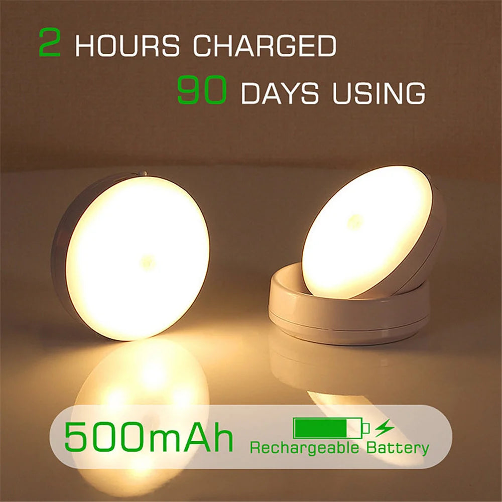 360° Rotated PIR Motion Sensor LED Night Light - Rechargeable Wall Lamps, Wireless Under Cabinet Closet Lamp