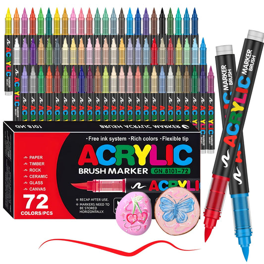 12-120 Colors Acrylic Paint Pens — Brush Tip Markers for Rock, Wood, Canvas & Stone Painting DIY Crafts
