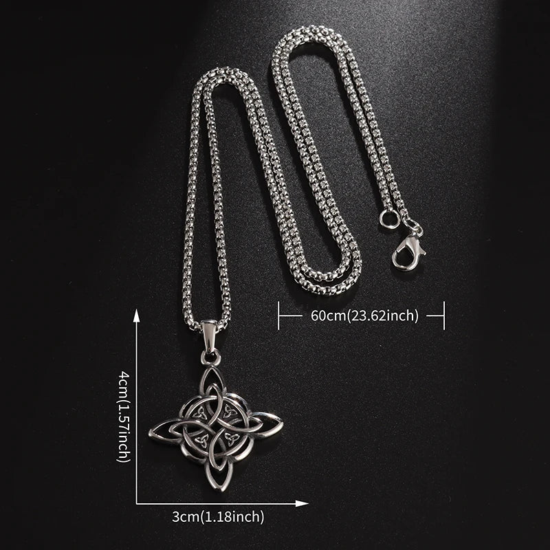 Witch Knot Necklace – Stainless Steel Magic Celtic Knot Pendant, Pagan Witchcraft Symbols, Jewelry Gift for Women
