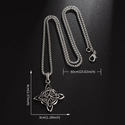 Witch Knot Necklace – Stainless Steel Magic Celtic Knot Pendant, Pagan Witchcraft Symbols, Jewelry Gift for Women