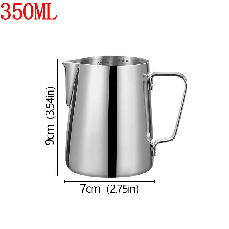 Stainless Steel Milk Frother Jug — Latte Pitcher with Measurement for Coffee & Espresso Barista Tools