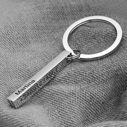 Personalized 3D Bar Keychain - Stainless Steel Engraved Name, Date or Logo Key Ring Gift P039