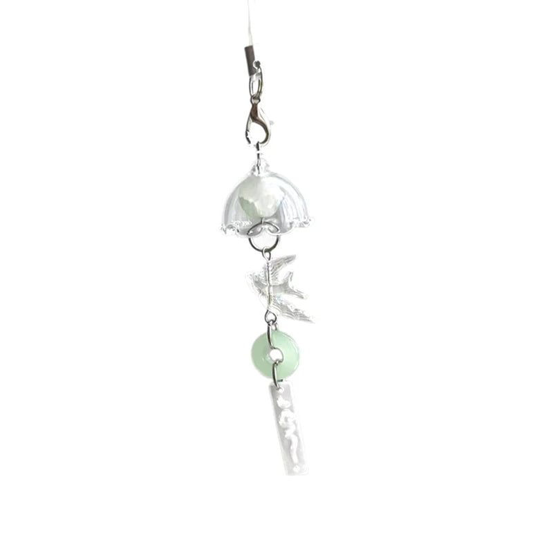 Y2K Green Flying Bird Beaded Keychain – Wind Chime Charm for Phone, Camera, Earphone Case