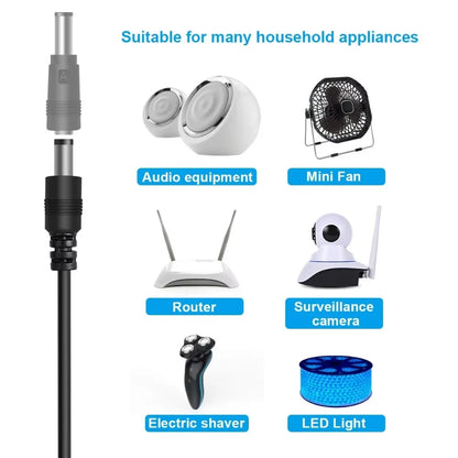 USB to DC Power Cable - 5V Charging Cord with 8 Connector Tips for CCTV & TV Box Devices