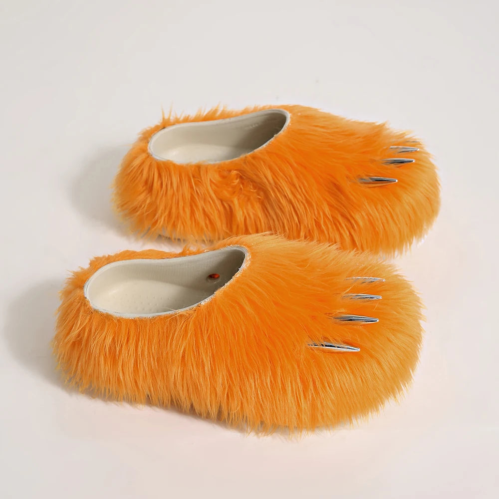 Bear Claw Plush Mules - Customizable Soft Summer Slides with Logo for Comfortable Casual Wear