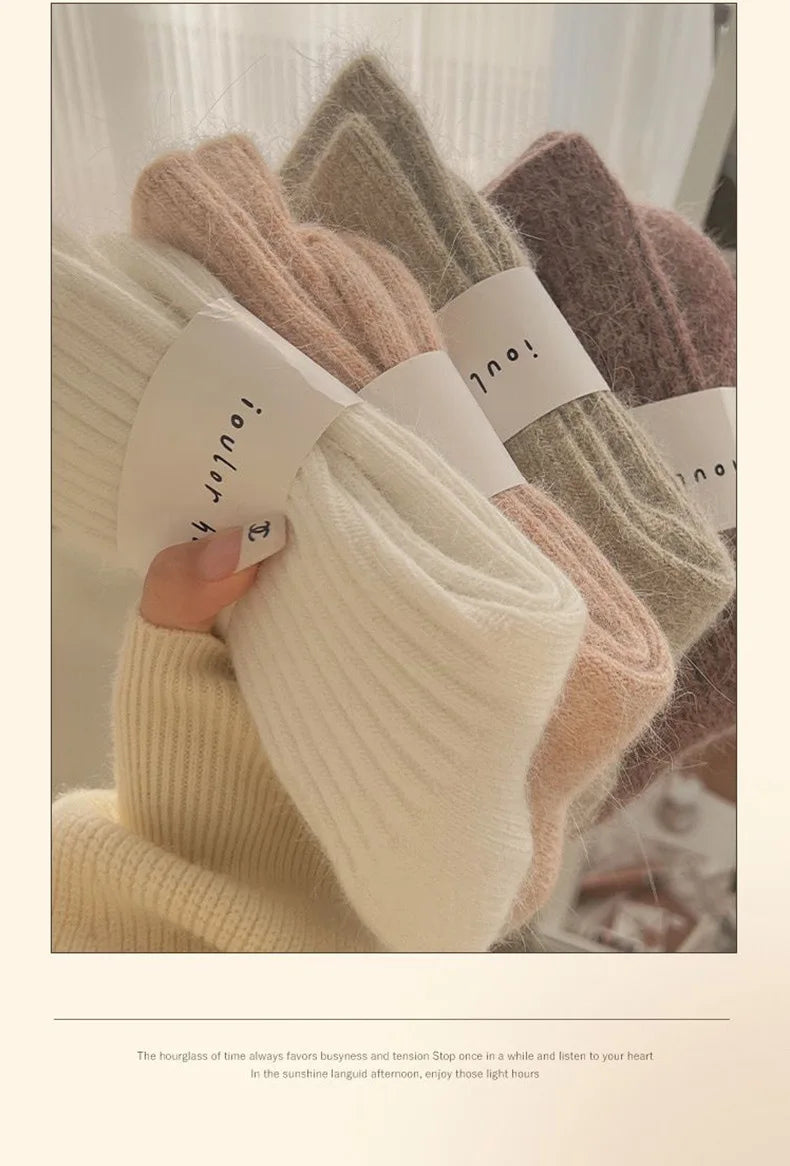 Winter Cashmere Wool Socks for Women – Warm Thicken Thermal Long Socks, Japanese Harajuku Style