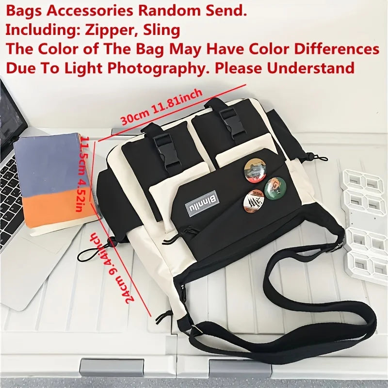 Men’s Nylon Messenger Bag - Trendy Solid Color Crossbody Shoulder Bag for School & Everyday Use