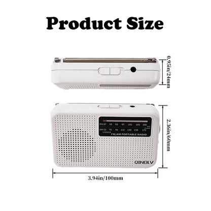 Mini FM/AM Two-Band Radio — 1W Loud Speaker with 3.5mm Headphone Jack & 180° High-Performance Antenna for Home Use