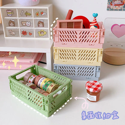 Mini Folding Plastic Storage Box - Collapsible Home and Office Organizer Container (1 PC)