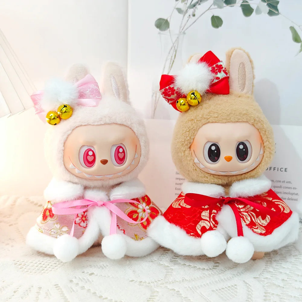 17cm Mini Plush Doll Clothes — Outfit Accessories for Labubu V1 & V2, Christmas Cookie Man Sweater Hat, New Year Gift