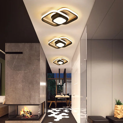 Creative Design LED Ceiling Light: Small Modern 2 Rings Fixture for Indoor Lighting in Hallway, Balcony, Aisle, Office - Lustre Illumination