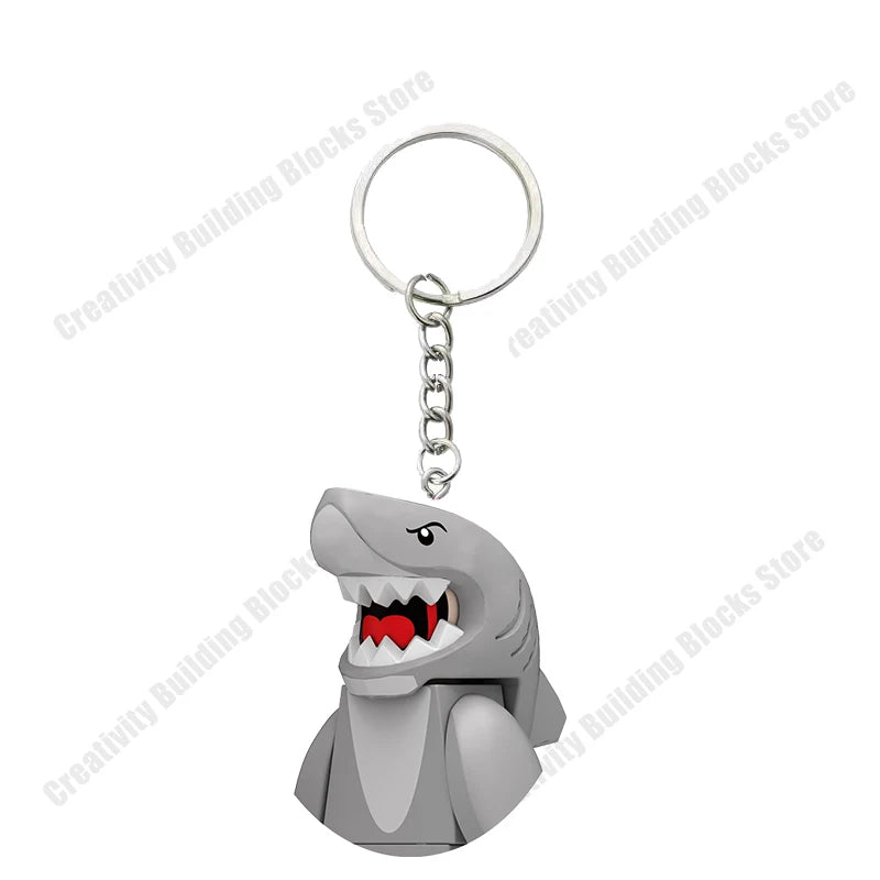 Shark Girl and Boy 3D Building Block Keychain - DIY Movie Character Toy and Gift