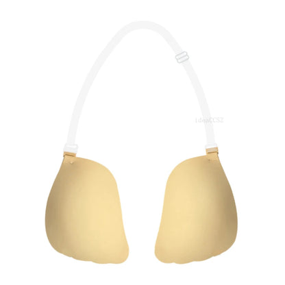 Reusable Silicone Sticky Bra - Backless Strapless Push-Up Wedding Lingerie with Invisible Nipple Covers, E Cup