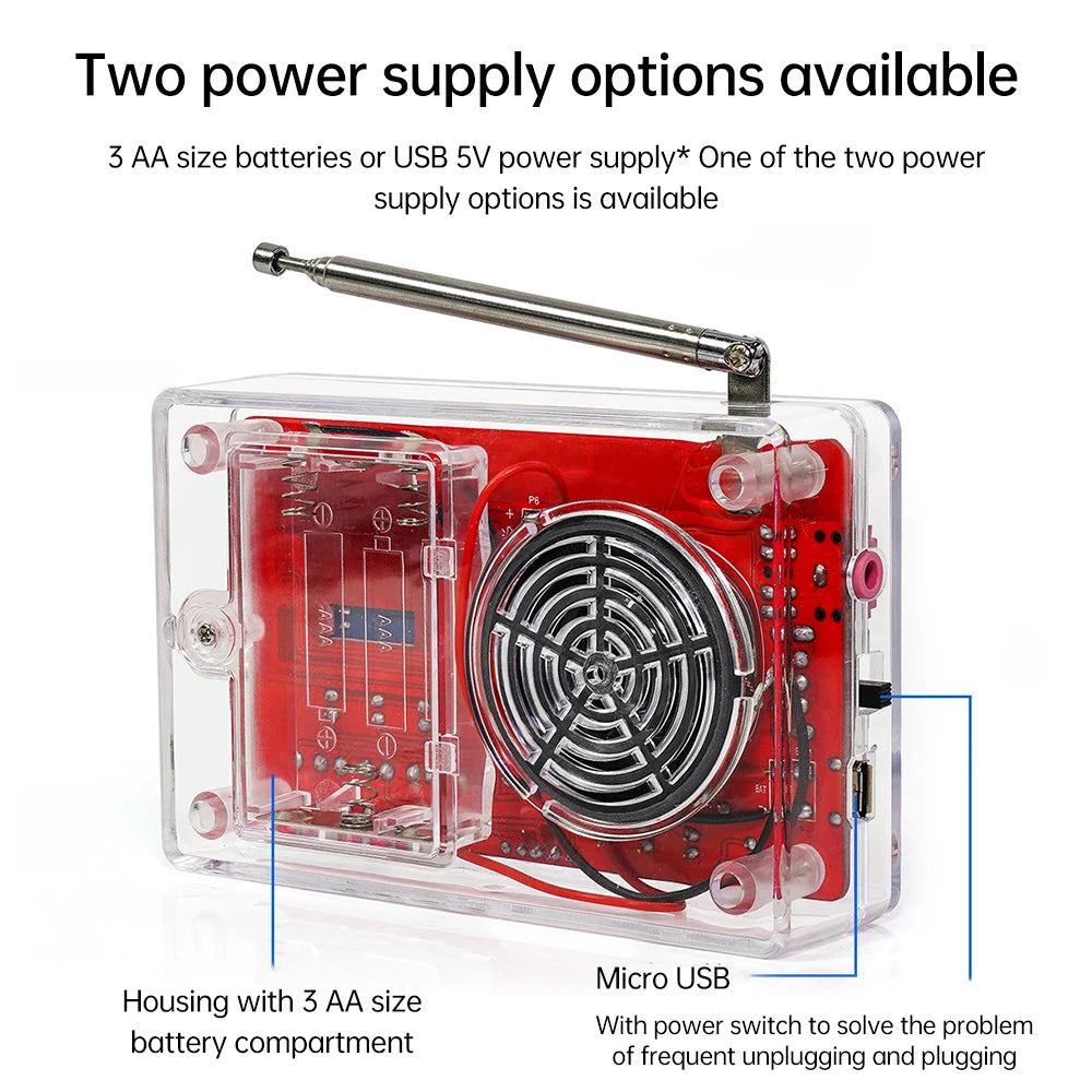 RDA5807 DIY FM Radio Kit - 87–108MHz Adjustable Frequency Digital Display Soldering Project for Electronics Practice