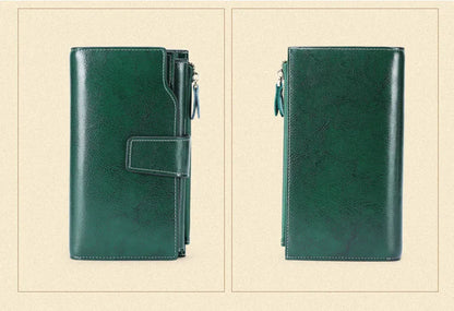 2024 New RFID Long Women’s Wallet — Genuine Leather Clutch with Zipper Coin Pocket, Card Holder & Printed Design