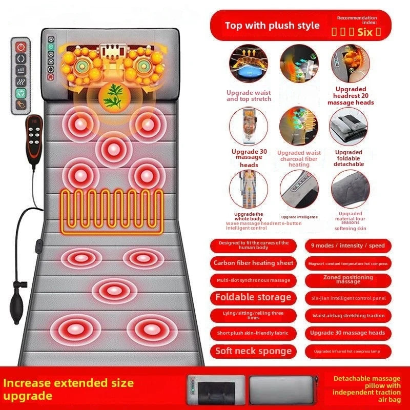 Multifunctional Electric Lumbar Traction Massage Mattress Cushion – Full Body Vibrations for Shoulder, Neck, Waist, and Back with Removable Cover