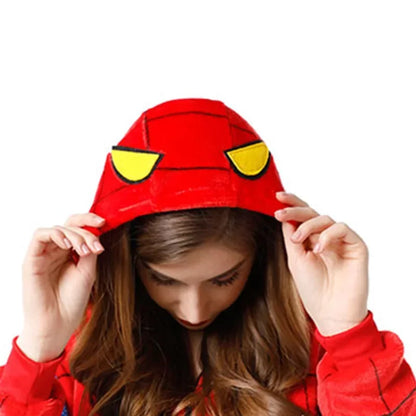 Children's Spider Red Pajamas Set – Flannel Hooded Cosplay Kigurumi Sleepwear for Boys & Girls