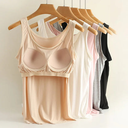 Women’s Modal Plus Size Tank Top - Soft Built-In Chest Pad Camisole with Comfortable Integrated Wear-Free Support