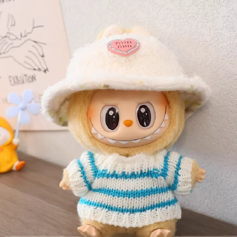 Labubu Striped Sweater Outfit - Matching Hat Pendant, Customizable Doll Accessories