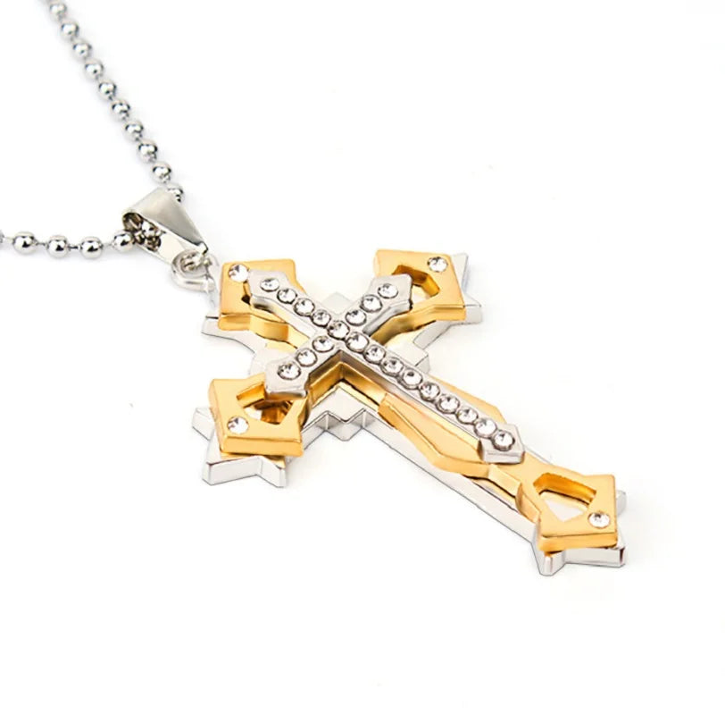 Stainless Steel Cross Pendant Necklace – Jesus Catholic Christian Amulet Jewelry for Men & Women, Religious Fashion Gift
