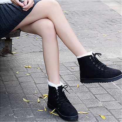 BCEBYL Women's Autumn Winter Short Boots – Casual Plus Velvet Warm Round Toe Cross-Belt Shoes
