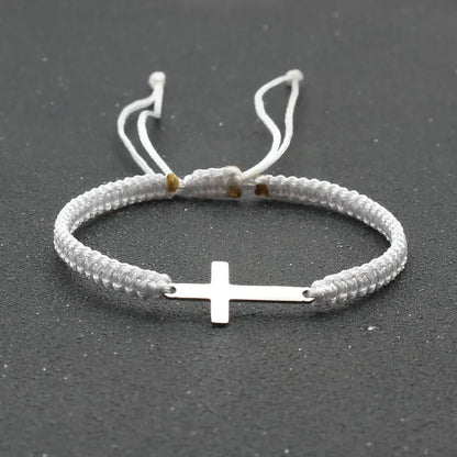 UILZ Creative Stainless Steel Cross Bracelet - Hand-Woven Adjustable Colored String, Couple Versatile Jewelry