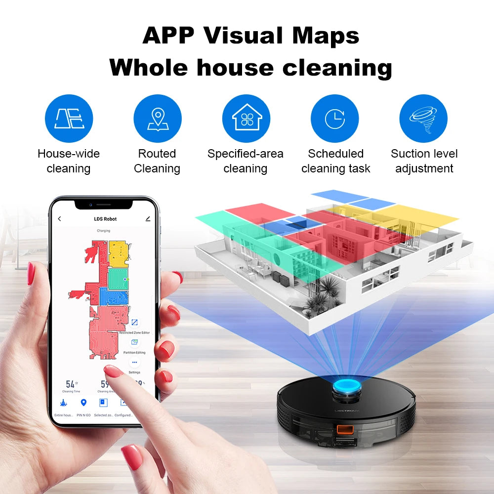 Liectroux LILIN X6 Robot Vacuum Cleaner – 6500Pa Suction Laser Mapping Smart Robot Mop with App Control, Wet & Dry Cleaning, Multi-Floor & Zone Cleaning, Virtual No-Go Areas
