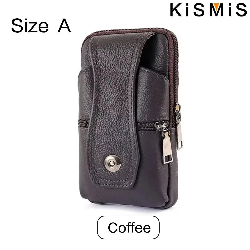 Men’s Leather Vintage Waist Bag – Phone Holster Pouch for Travel, Hiking & Outdoor Use