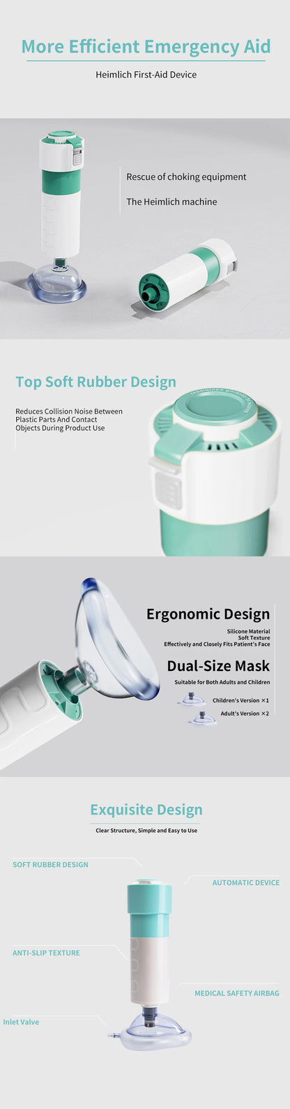 First Aid Anti-Choking Rescue Device – Automatic Airway Assist with 3 Mask Sizes for Adults & Kids, Emergency Kit