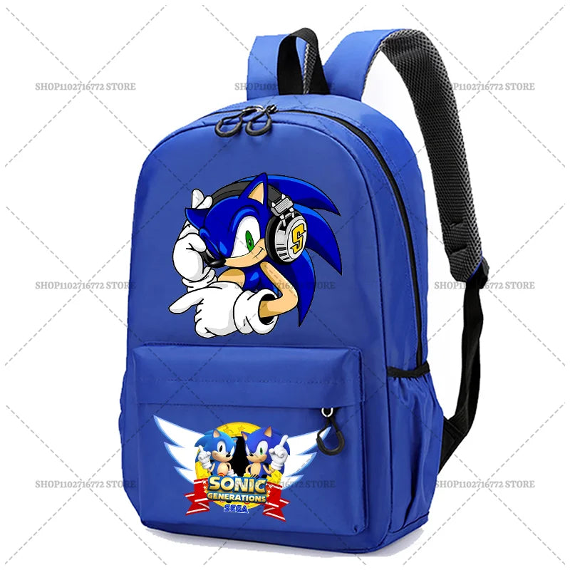 Cartoon Sonic Backpack — School Bag for Kids & Teens Featuring Amy, Rose & Shadow Characters, Perfect Gift for Boys