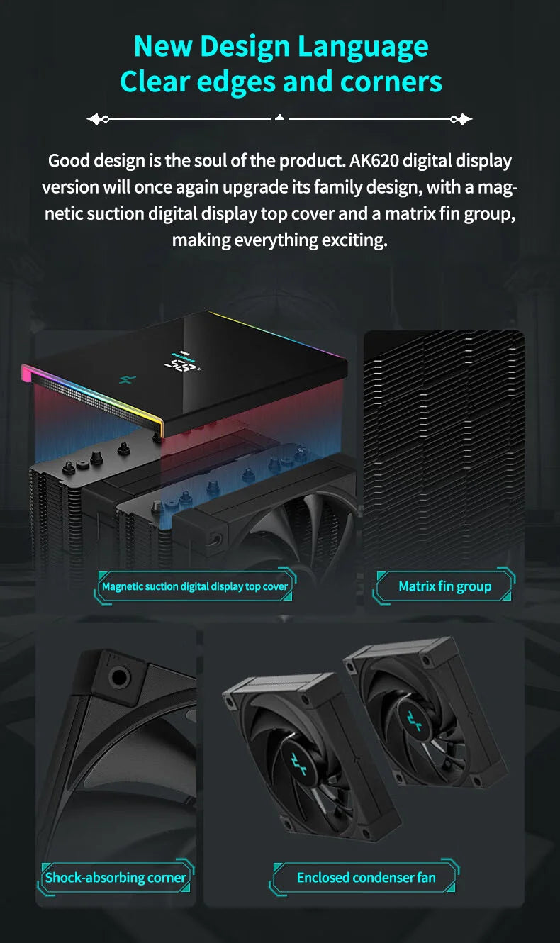 DeepCool AK620 CPU Cooler - Digital Display, 6 Heat Pipes, Twin Towers Radiator for LGA 2066, 2011, 1700, 1200, 115X, AM5 & AM4