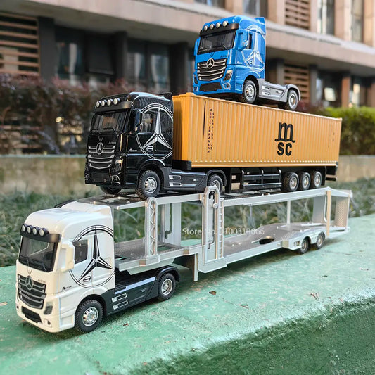 1:50 Large Diecast Alloy Truck Model – Pull-Back Container Toy with Sound & Light for Boys’ Gifts