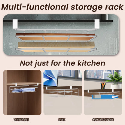 Under Cabinet Cutting Board Organizer – Stainless Steel Hanging Rack for Chopping Boards & Pot Lids