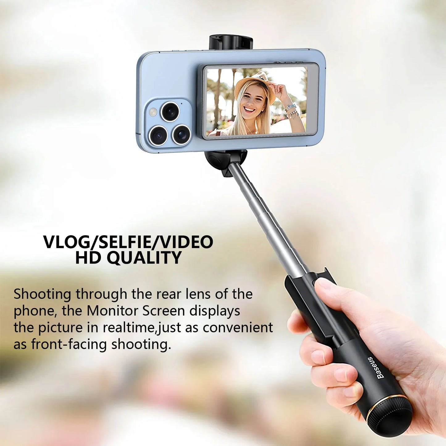 Vlog Selfie Monitor Screen for Phone – Rear Camera Display with MagSafe Magnetic Mount and Wireless Connection for Live Streaming