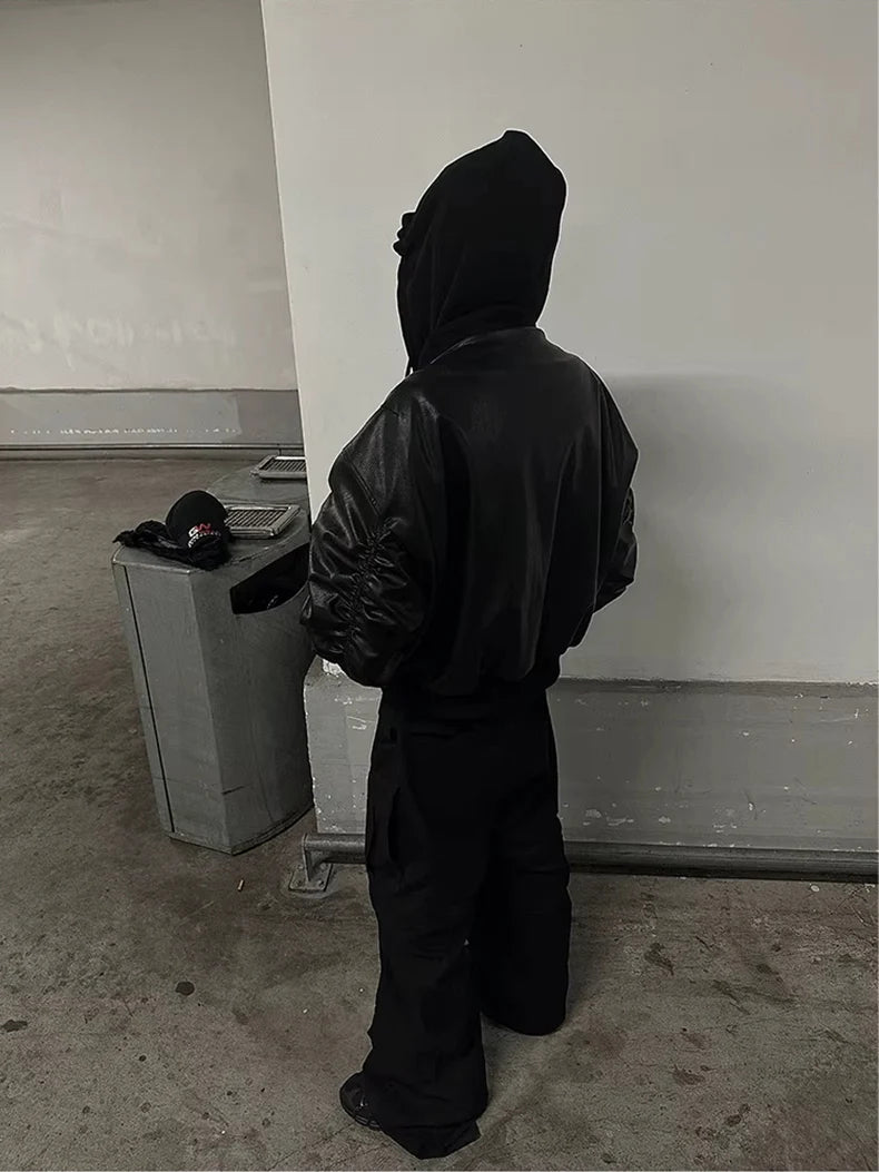 Mauroicardi Autumn Winter Oversized PU Leather Bomber Jacket for Men - Thickened Warm Hooded Luxury Designer Coat